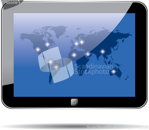 Image of World map on the tablet sxreen. EPS10. 