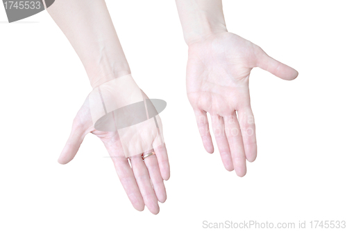 Image of Empty open woman's palms isolated on white 