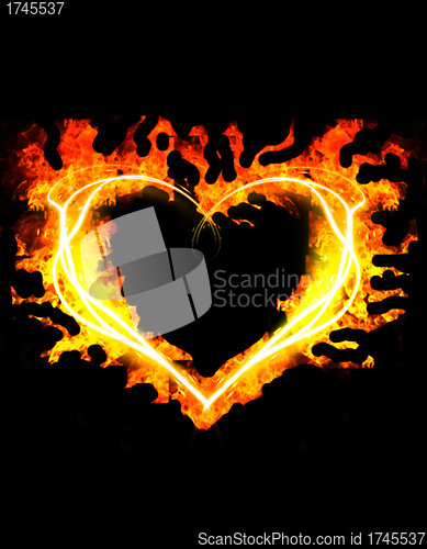 Image of blazing heart  on the black background 