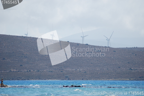 Image of wind turbines – wind farm in the near of the Aegean Sea, Turkey