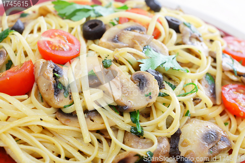 Image of Liguine and mushroom pasta closeup