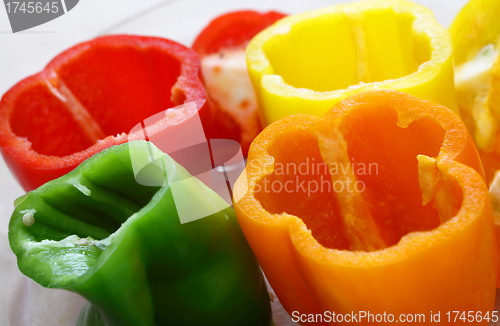 Image of Bowl of peppers tops cut off