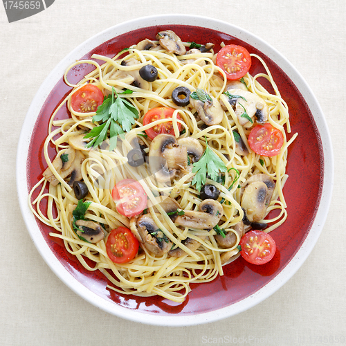 Image of Liguine and mushroom pasta from above