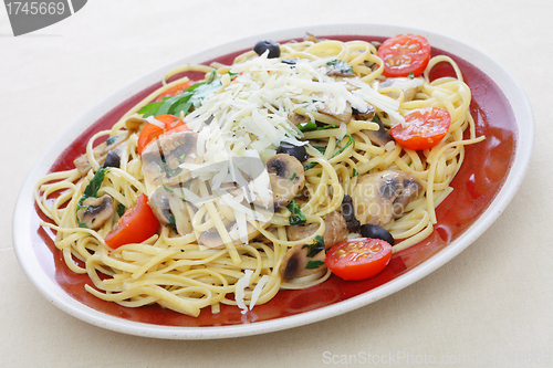 Image of Liguine and mushroom pasta from above