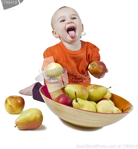 Image of baby with apples