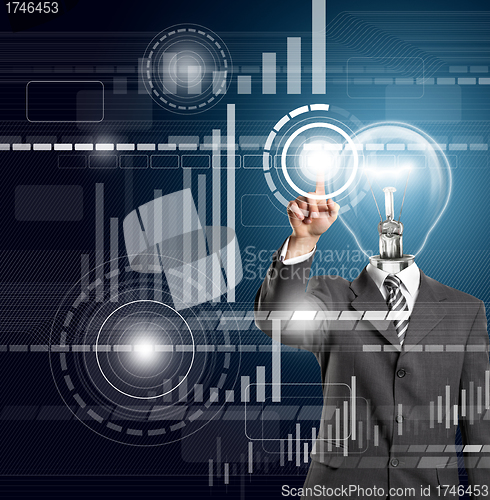Image of Lamp Head Business Man Push the Button
