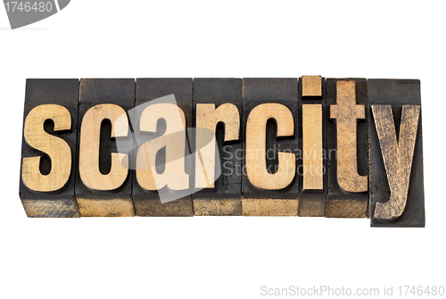 Image of scarcity word in letterpress wood type 