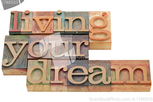 Image of living your dream in wood type