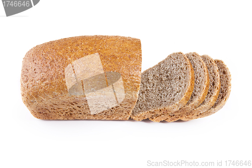 Image of The cut loaf of bread with reflaction isolated on white