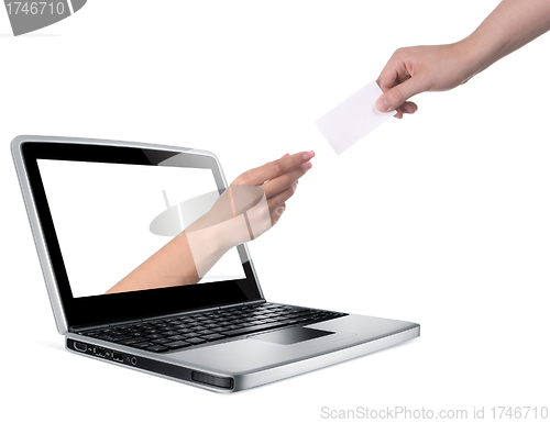Image of Hands with blank card and notebook