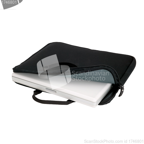Image of white laptop in the bag isolated