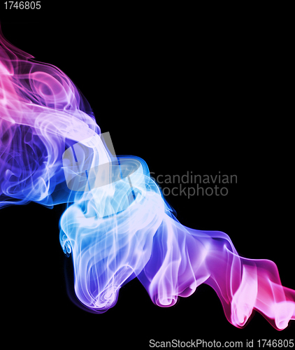 Image of A swirled spiral of colored smoke on a black background