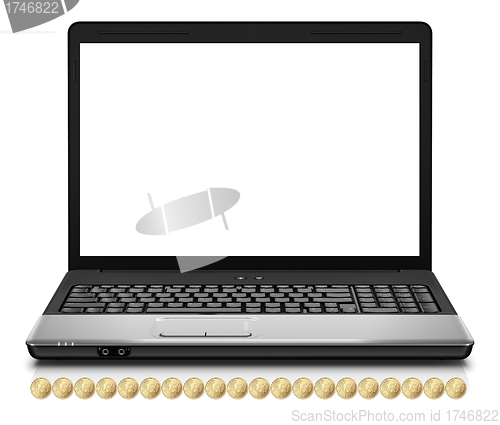 Image of Gold coins pouring out of a laptop