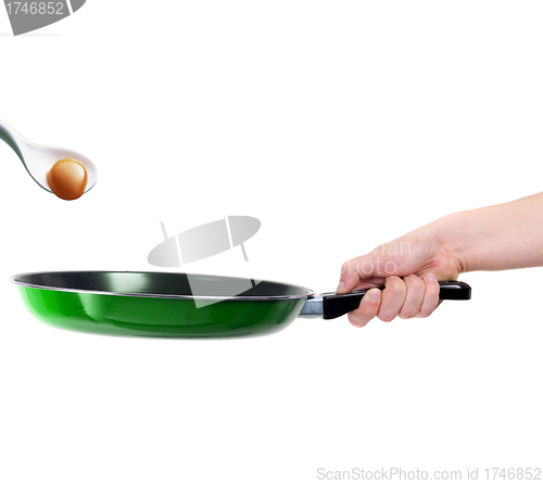 Image of Pan in hand with egg