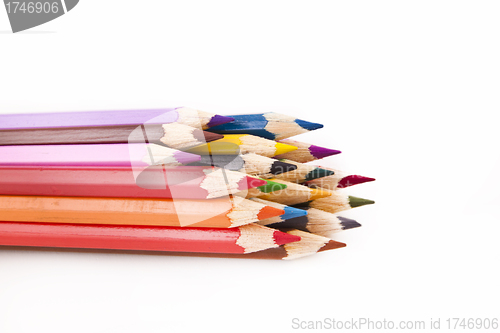 Image of Colour pencils isolated on white background close up