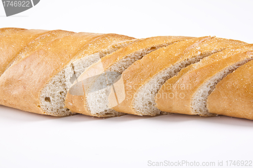 Image of Fresh baguette, sliced close-up