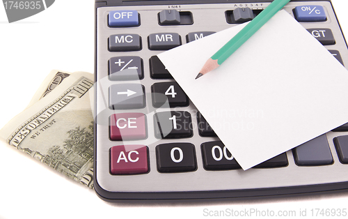 Image of Calculator, money, pencil