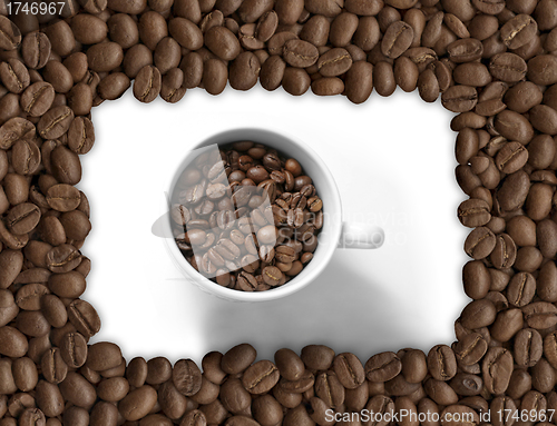 Image of Coffee cup and grain on white