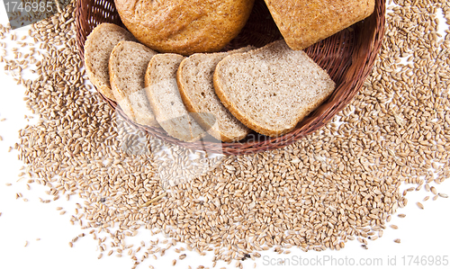 Image of Various fresh baked goods with wheat grain