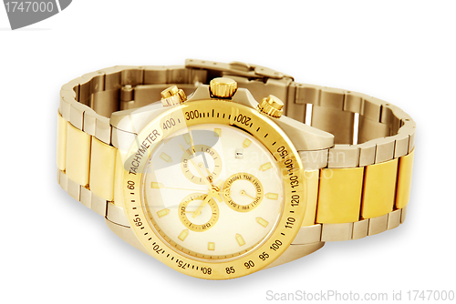 Image of gold watch over white background