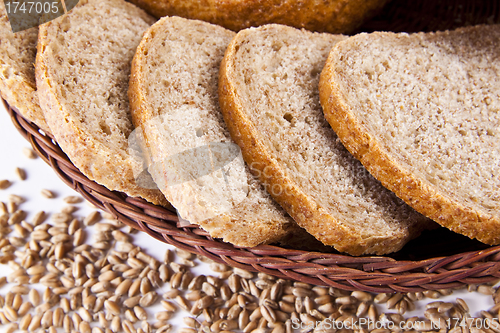Image of bread with slices in basket