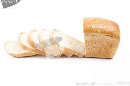 Image of Sliced bread loaf on a white background