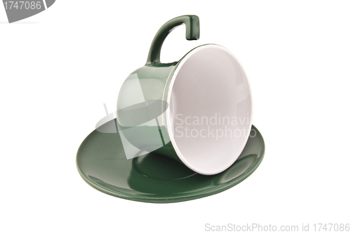 Image of An empty green cup isolated on white