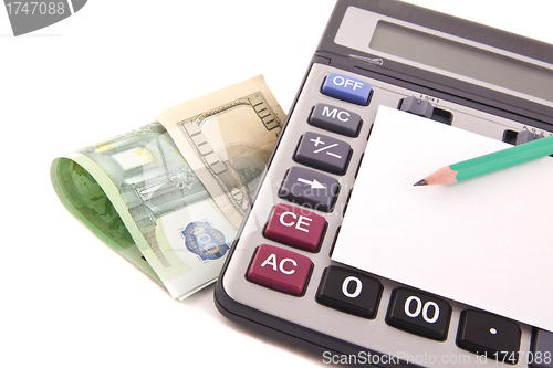 Image of Calculator, money, pencil