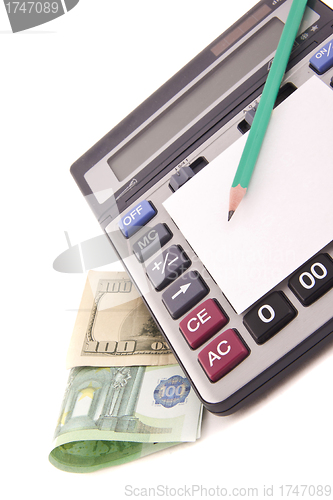 Image of Calculator, money, pencil