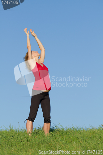 Image of pregnant woman on meadow