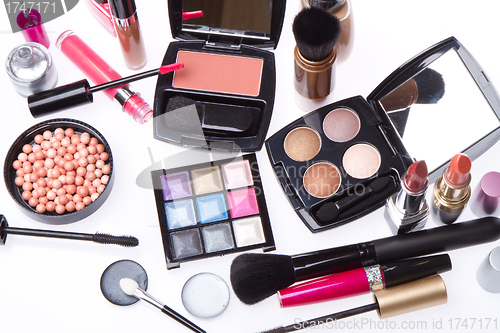 Image of set of cosmetic makeup products