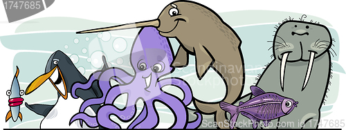 Image of Cartoon sea life animals design