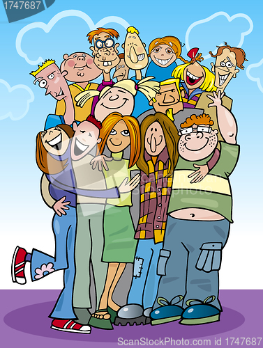 Image of cartoon teenagers group