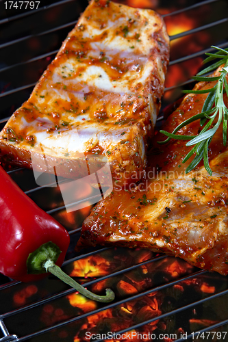 Image of Raw pork ribs on grill