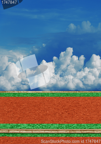 Image of Sky over the roof of a Buddhist temple