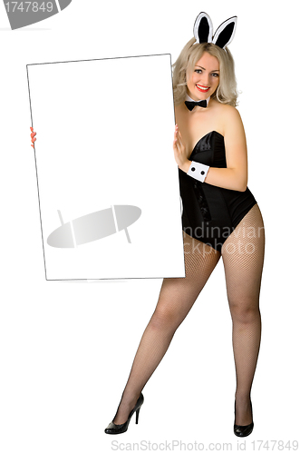 Image of Sexy blonde girl dressed a rabbit with poster