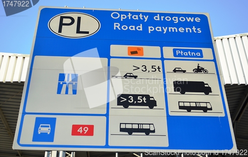 Image of Sign informing about road payments