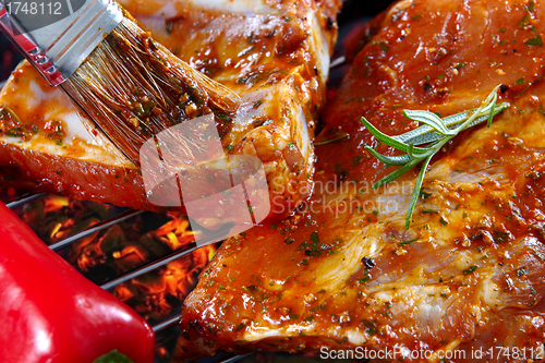 Image of raw pork ribs on grill