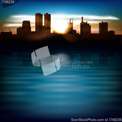 Image of abstract night background with silhouette of city