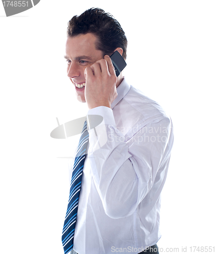 Image of Side view of manager attending phone call