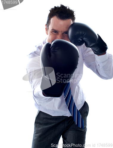 Image of Corporate man posing boxing punch