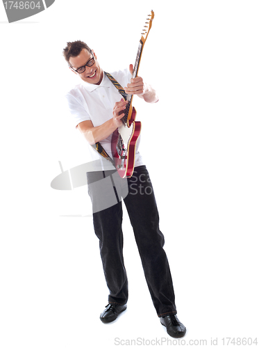 Image of Full shot of a caucasian guitarist