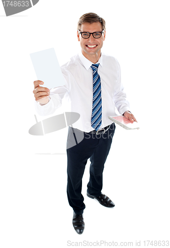 Image of Corporate male showing blank playing card