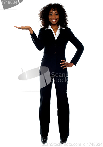 Image of Corporate woman presenting copyspace