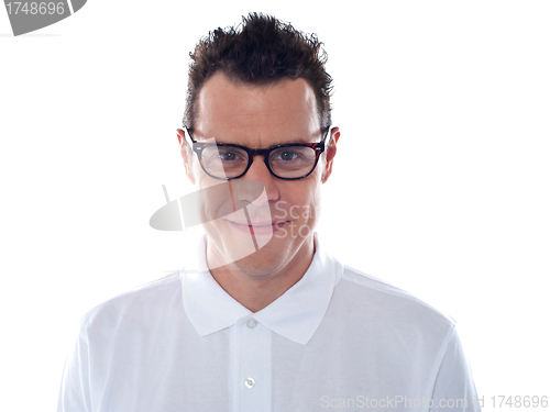 Image of Closeup of casual man wearing eyeglasses
