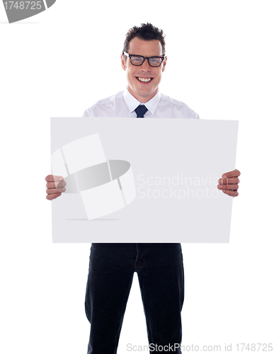 Image of Representative holding blank signboard