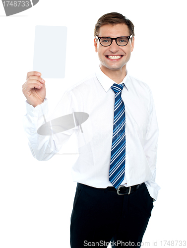 Image of Corporate male holding blank white card