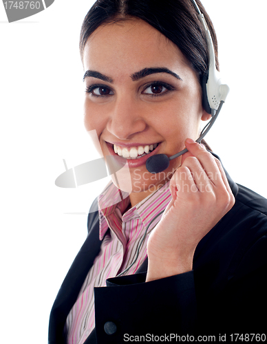 Image of Customer service operator holding mic