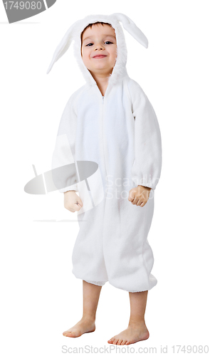 Image of Funny kid dressed as white rabbit