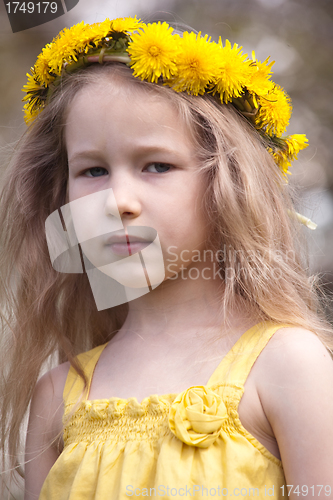 Image of portrait of little girl in dandelion wreath